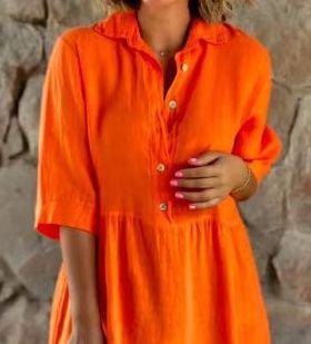 Women’s Solid Color Lapel Long Sleeve Button-Front Loose Fit Dress