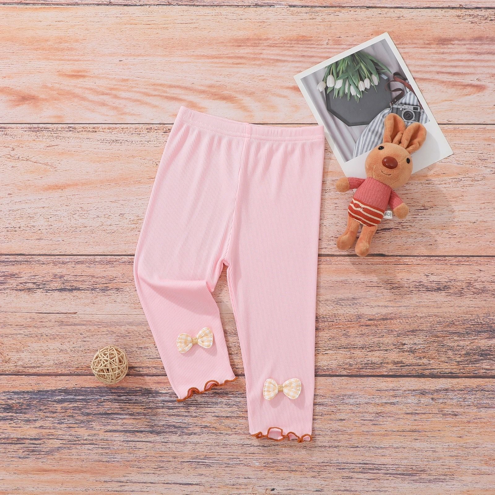 Girls’ Summer Leggings with Bow Detail – Modal Ruffle Cropped Pants, Soft & Breathable Everyday Wear - RAC26JP5426BATB