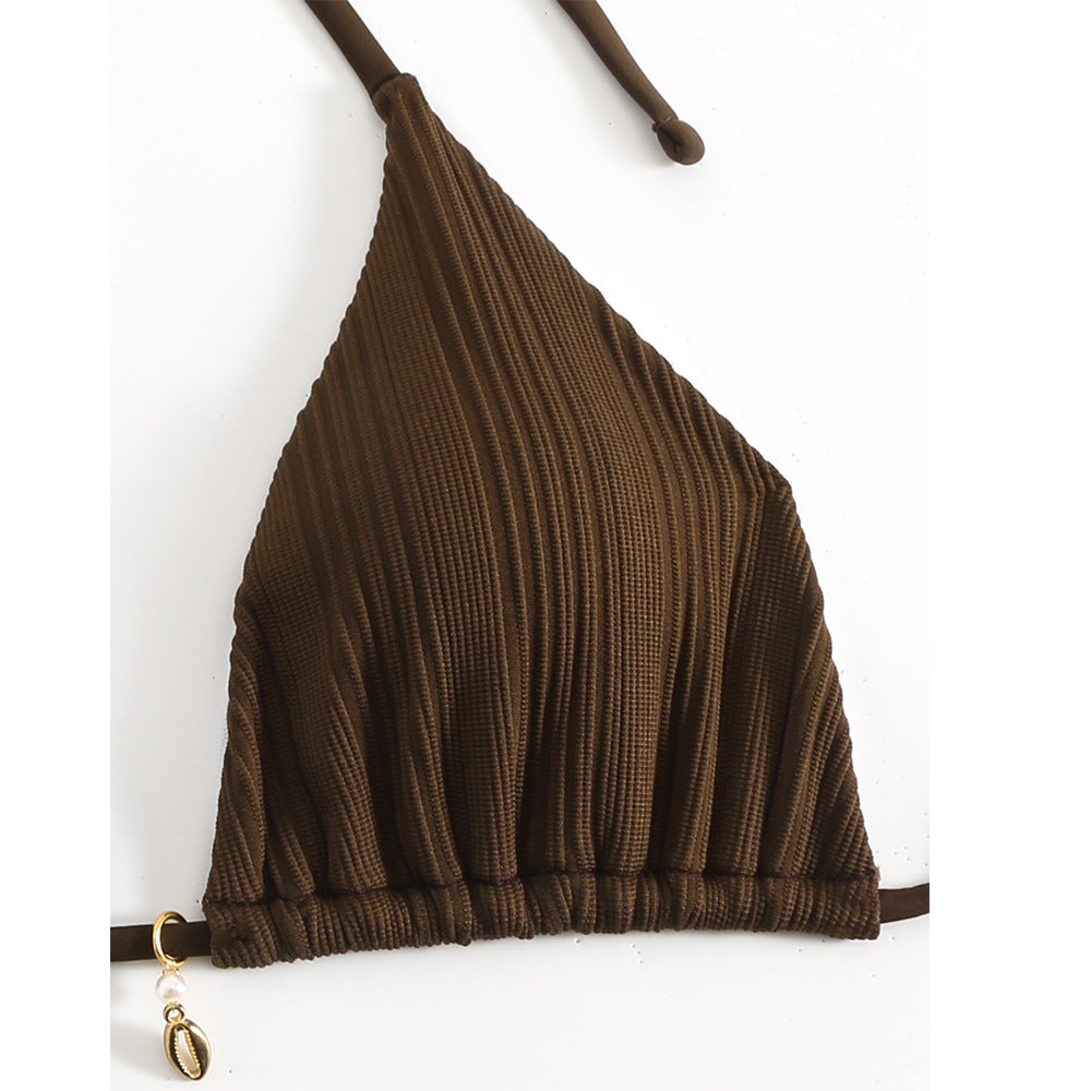 New Solid Color Bikini with Split Strap and Pure Neck - Beach Swimsuit