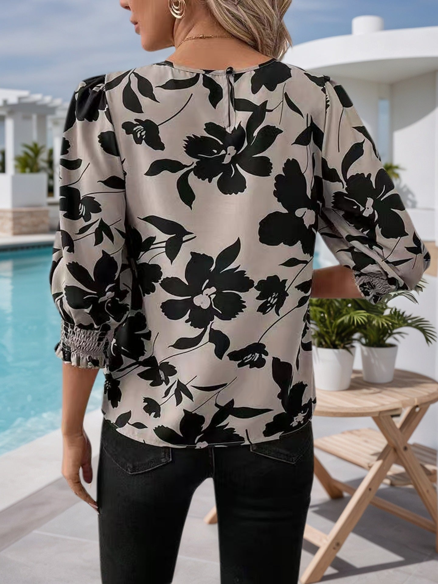 Women's Summer Printed Three-Quarter Sleeve Loose Fit Casual Fashion Top