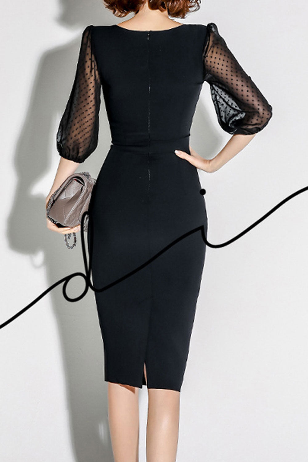Women U-Neck Long Sleeves Little Black Female Spring Dress