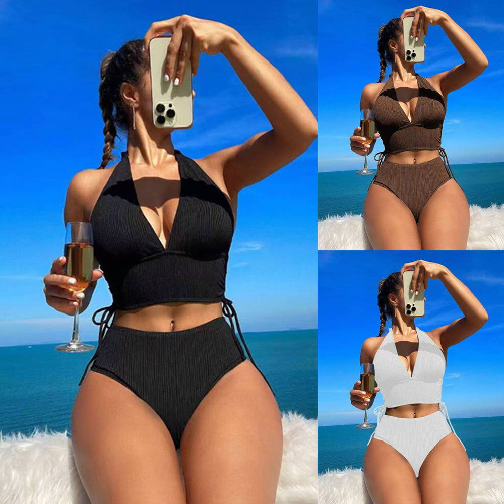 Swimwear Women Solid Color Split Bikini with Special Fabric