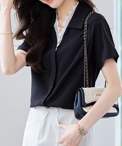 Women's White Lace Shirt - Short-Sleeved Lightweight Summer Top