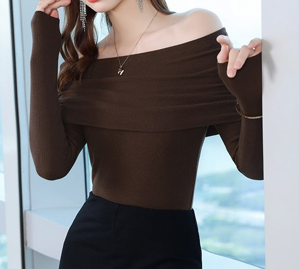 Women's Off-Shoulder Slim-Fit Knit Top - Elegant Autumn Style