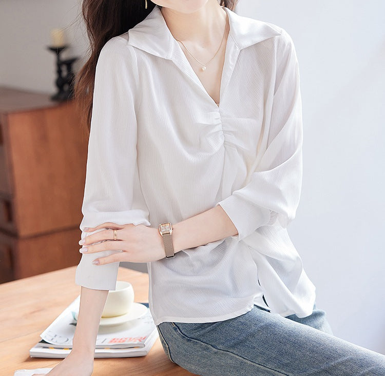 Women's Pleated Long Sleeve Shirt - New Spring & Autumn Fashion Top