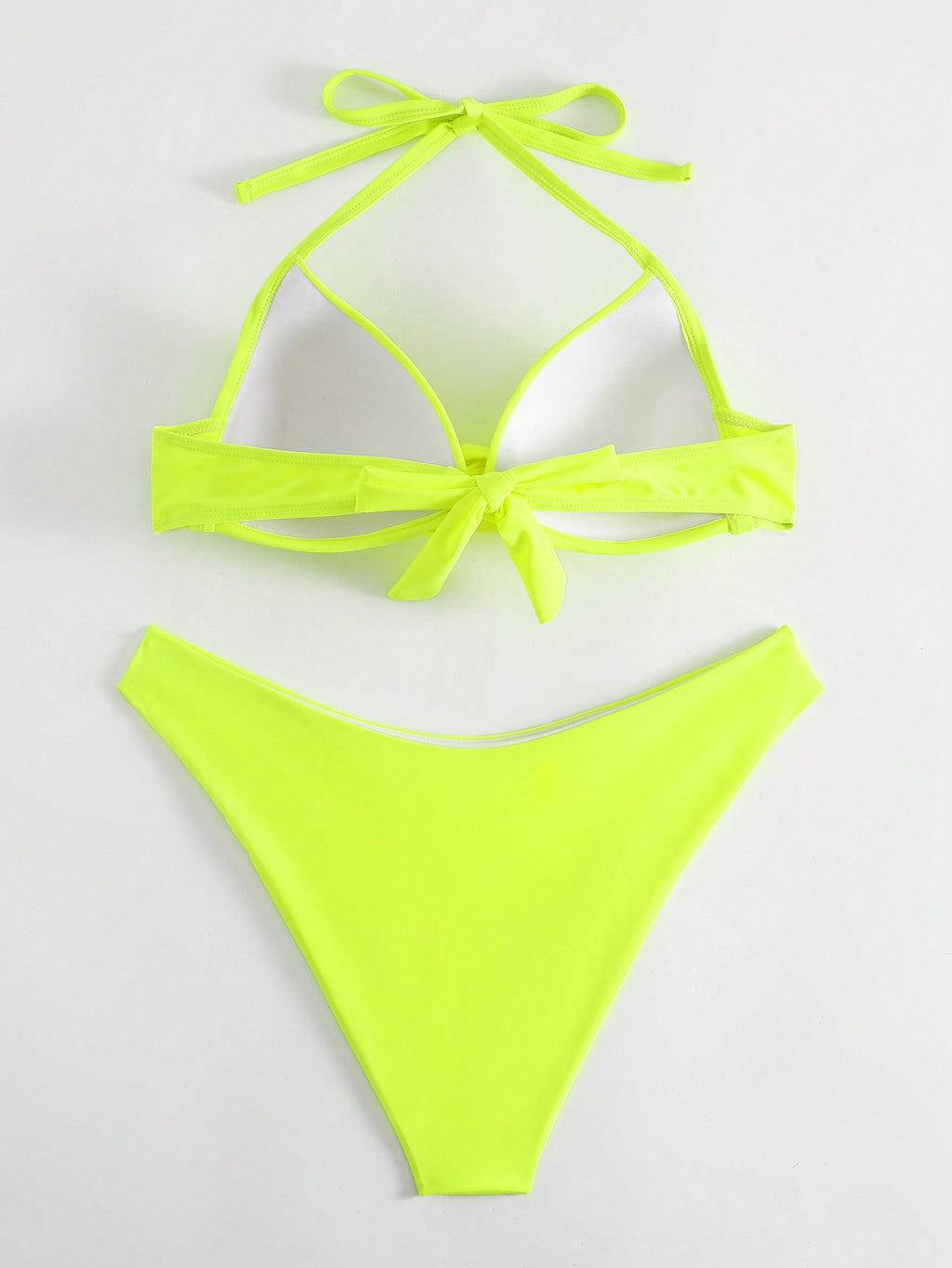 New Solid Color Twist Bag Lace-Up Neck Bikini High Waist Split Swimsuit