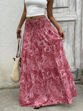 Women's Casual Printed Maxi Skirt – Summer Elastic Waist Long Flowing Everyday Skirt
