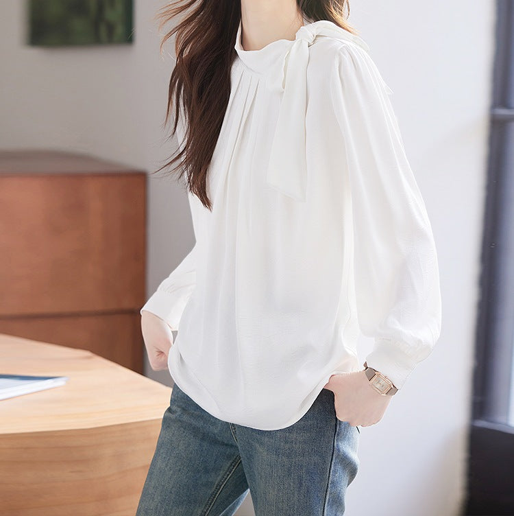 Women's Satin Long Sleeve Shirt - Professional Western Style Premium Office Top