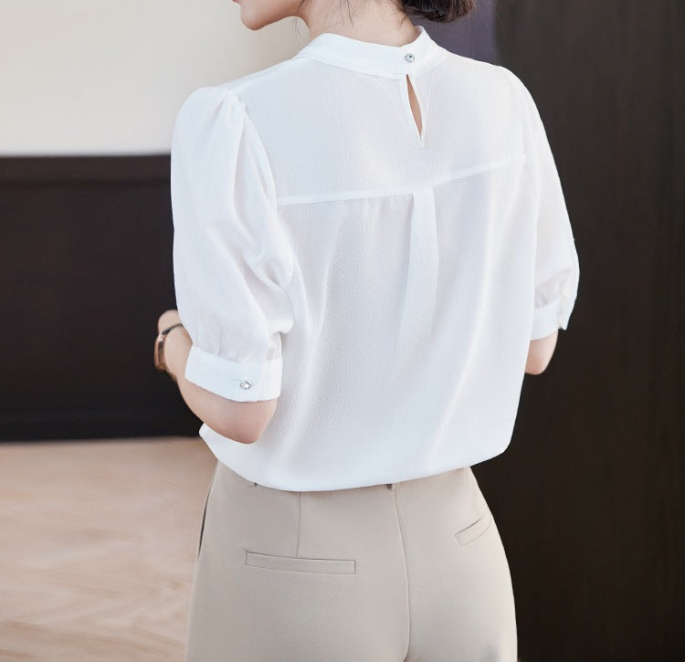 Round Neck Elegant Women's Shirt - Summer Short-Sleeved Breathable Everyday Top