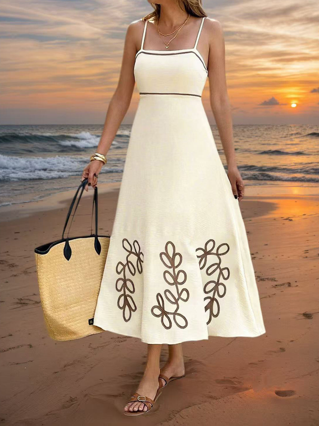 Women's Beach Vacation Spaghetti Strap Maxi Dress – Vintage Inspired Casual Summer Long Dress
