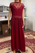 Women Net Material Crafted Top Lace Decorated Waist Beautiful A-Line Dress