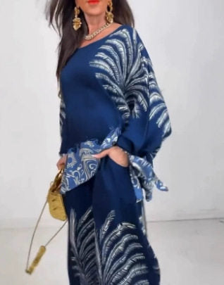 Long Sleeve Printed Women's Two-Piece Casual Set