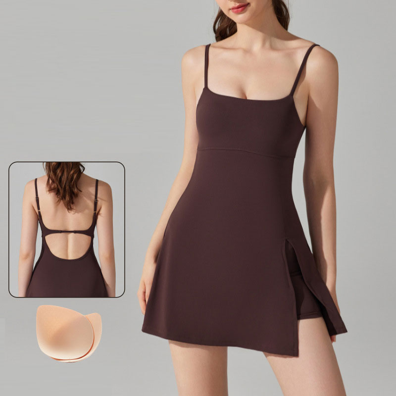 Anti-Running Light Base Sports Dress with Chest Pad | Breathable Anti-Bacterial Outdoor Golf, Yoga & Tennis Dress with Beauty Ba