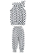 Kids Girls Fashion Polka Dot Round Neck Summer Outfit Set