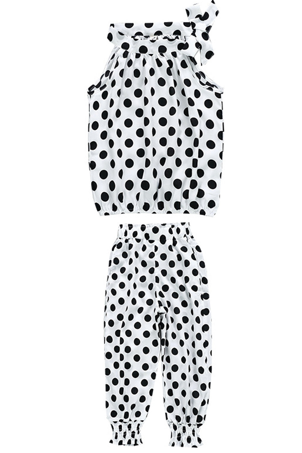 Kids Girls Fashion Polka Dot Round Neck Summer Outfit Set