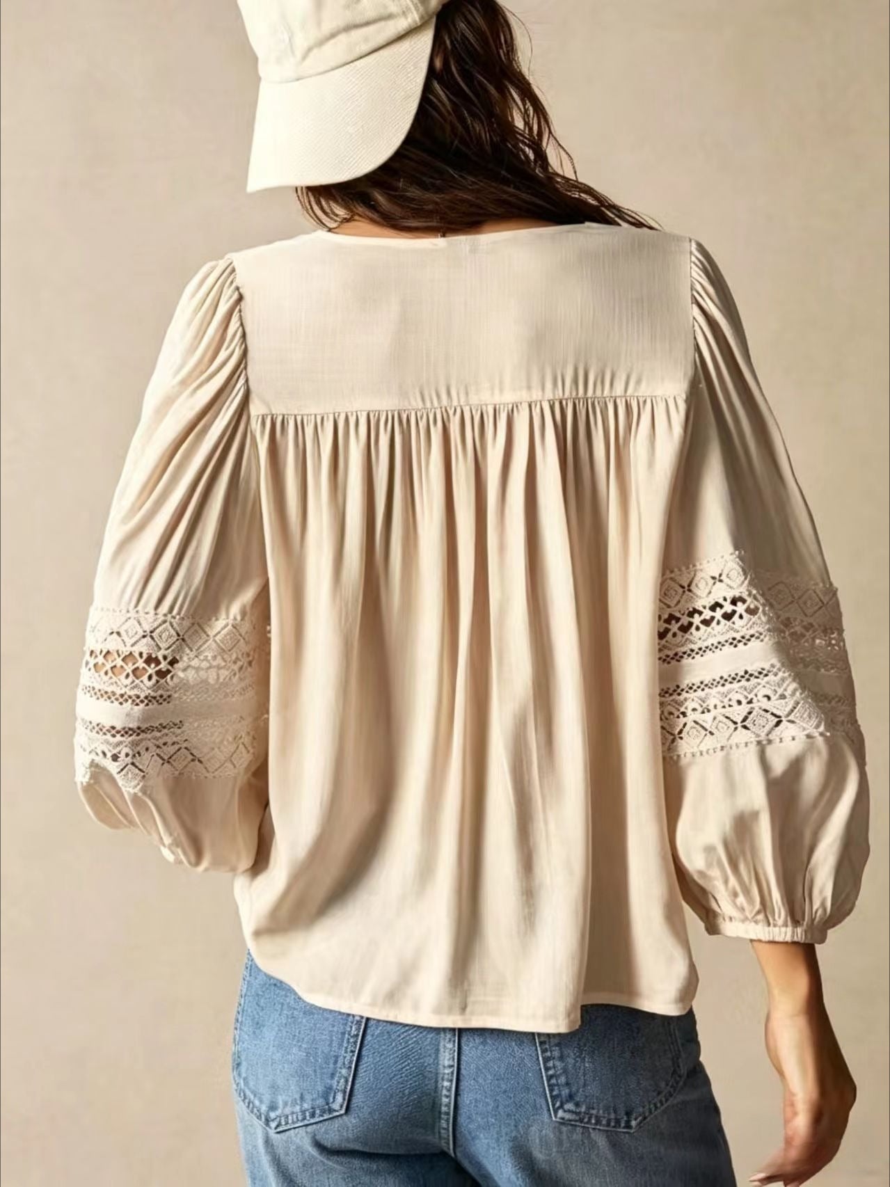Bohemian Style Casual Solid Color Woven Top for Women – Relaxed Fit Everyday Fashion Blouse