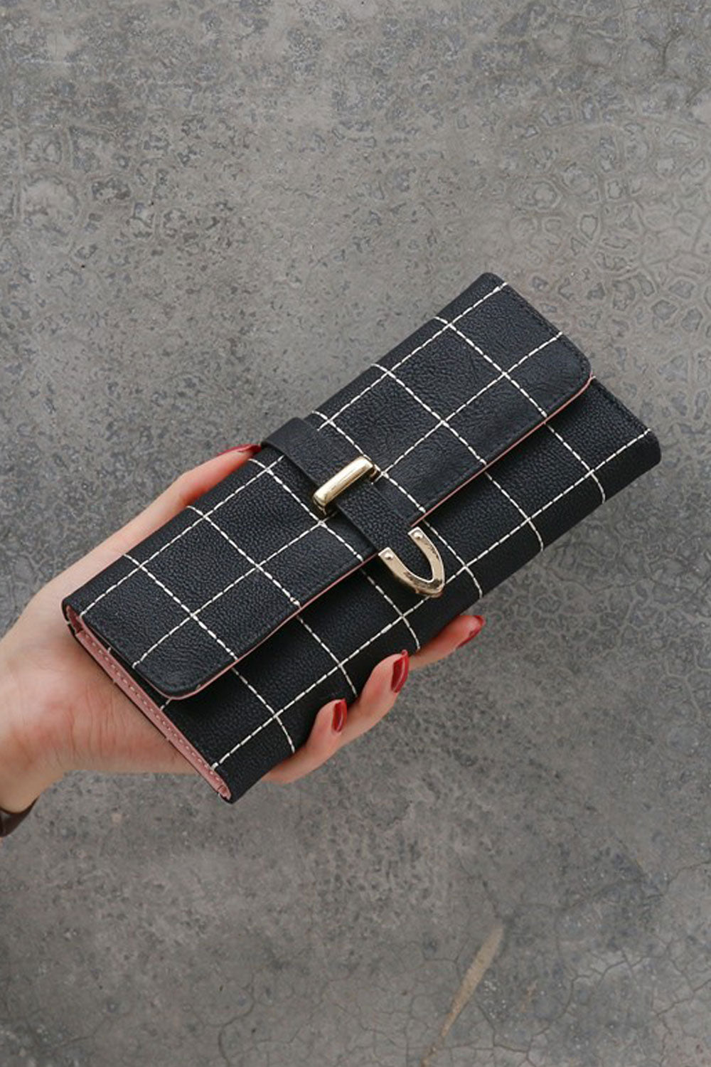 Women Beautifully Design Zipper & Snap Button Closure Solid Color Three Folds Mulit-Functional Fashion Wallet