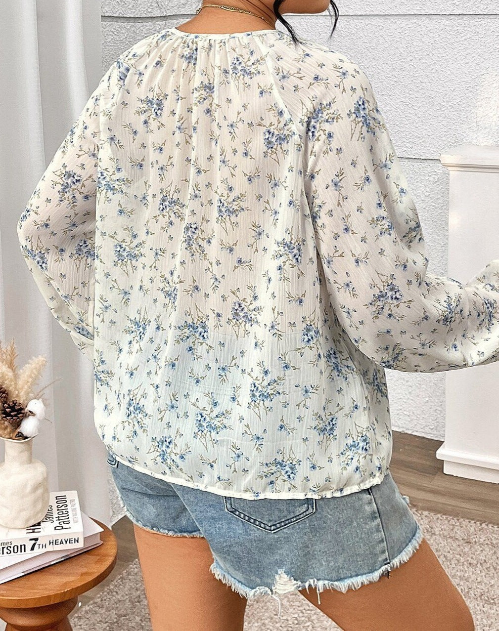 Women's Floral Print Long Sleeve Loose Fit Shirt – Casual Button-Up Everyday Top