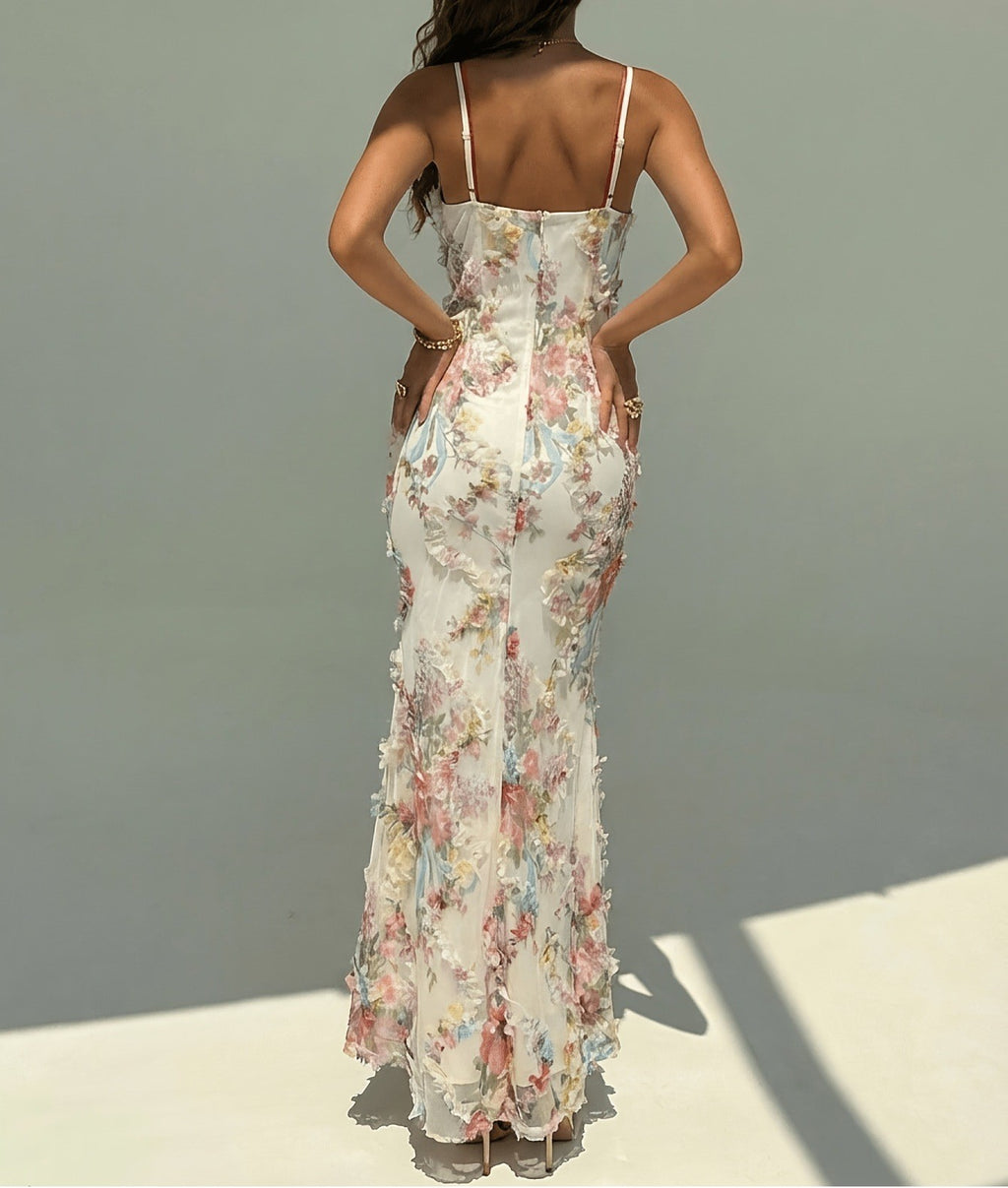 Women's Summer Romantic Pleated Slim Fit Fishtail Long Dress – Elegant Suspender Maxi Dress with Flattering Silhouette