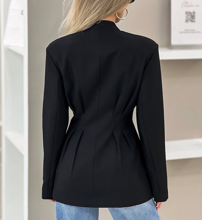 Autumn Women's Elegant V-Neck Slim Waist Tailored Blazer Jacket