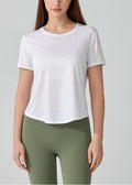 Women Short-Sleeved Yoga T-Shirt Vest - Lightweight Summer Fitness Top with Loose Fit and Breathable Hollow Back Design