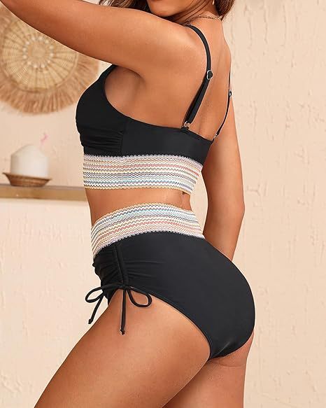 High Waist V-Collar Triangle Bikini Set with Lace-Up Detail and Split Design