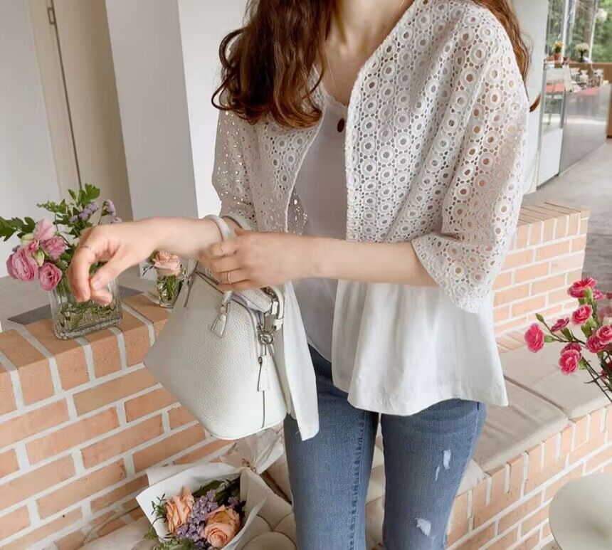 Women's Loose Lace Cotton Linen Cardigan Shirt – Lightweight Sun Protection Airy Jacket