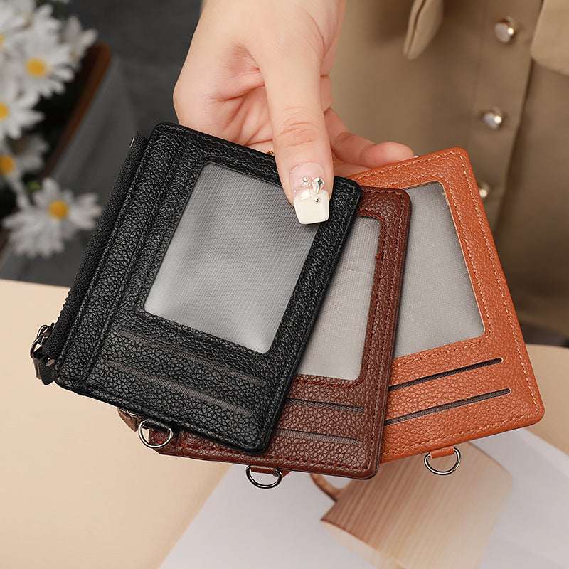 New Women's Leather Card & Coin Holder – Zippered ID, Bus Card, Colorblock Patchwork, Cute & Fresh