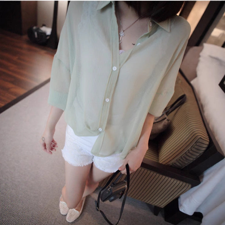 Women's Versatile Chiffon Lightweight Shirt - Loose Fit Air-Conditioning Layer