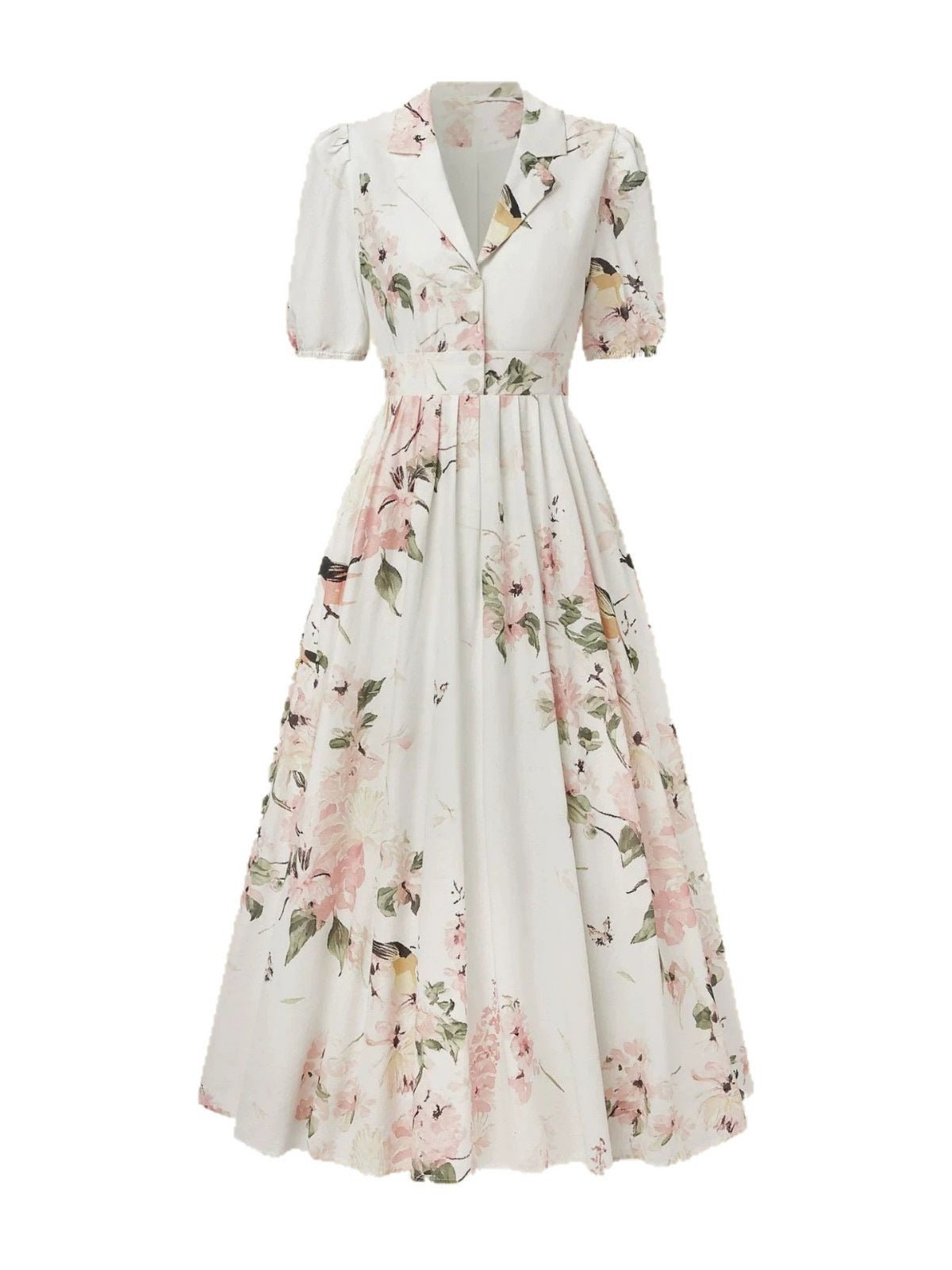 Women's Summer Printed Short Sleeve Waist-Cinching Flared Maxi Dress Elegant Casual Long A-Line Dress for Daily Wear, Vacation,