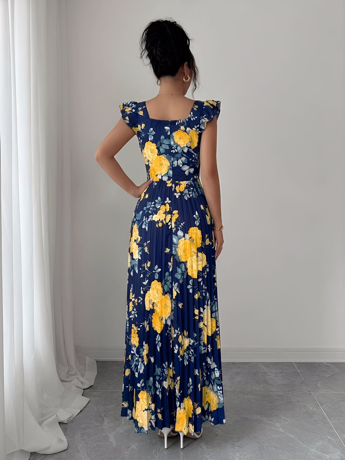 Women's Summer New Arrivals Square Neck Printed Dress – Casual A-Line Midi Dress for Everyday, Vacation & Weekend Wear