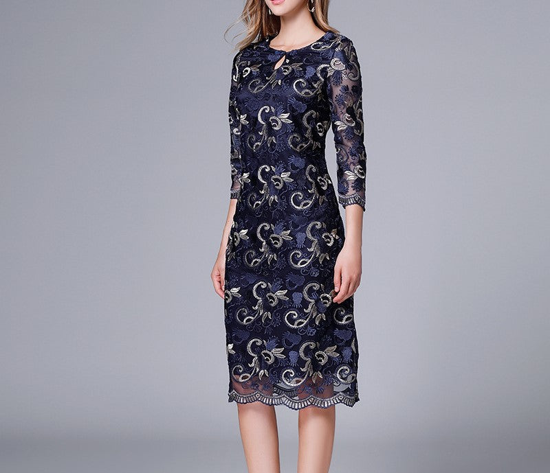 Embroidered Cheongsam Dress for Women – Elegant Summer Mother’s Dress, Modified Chinese Style Retro A-Line Lace Dress with Teard