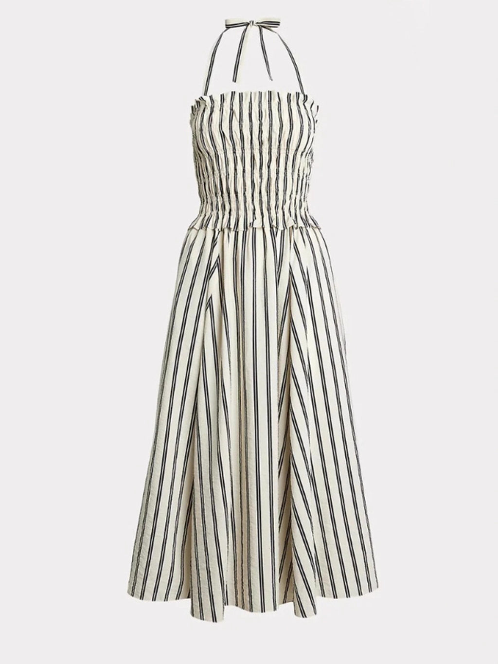 Women's Striped Off-Shoulder Halterneck Sleeveless Waist-Defined Dress