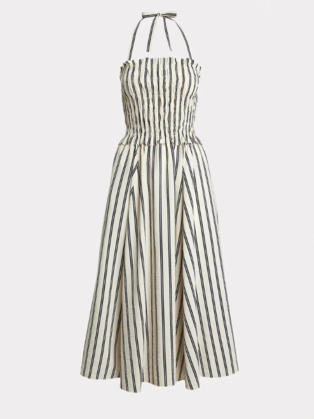 Women's Striped Off-Shoulder Halterneck Sleeveless Waist-Defined Dress