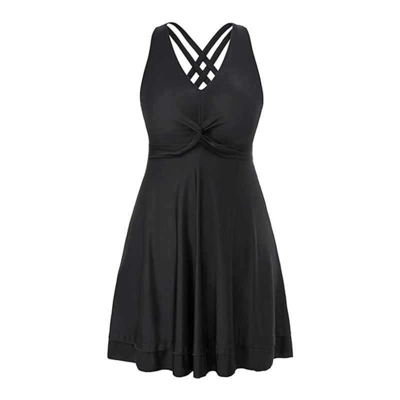 Plus Size Dress-Style One-Piece Swimsuit for Women – Modest Belly-Covering Swim Dress with Skirt