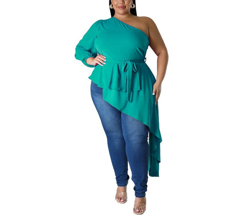 Autumn Winter Women's Fashion Irregular One-Shoulder Long Sleeve Top – Trendy Asymmetrical Pullover for Stylish Layering