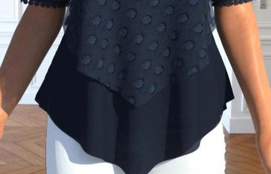 Summer New Loose Fit Round Neck Short-Sleeved Double-Layer Craft Design Top for Women