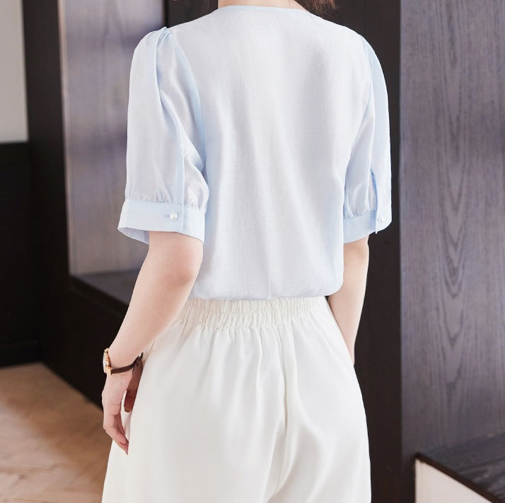 Women's Short-Sleeved Chiffon Shirt - Summer Lightweight Elegant Top