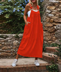 Plus Size Women's Solid Color Loose Casual Strap Maxi Dress with Relaxed Fit for Everyday Wear