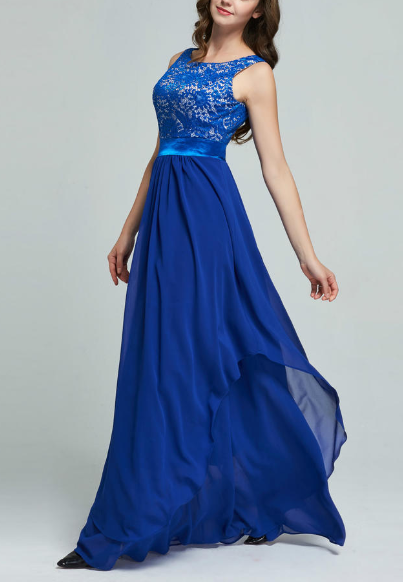 Women Slim Long Prom Wedding Dress Blue