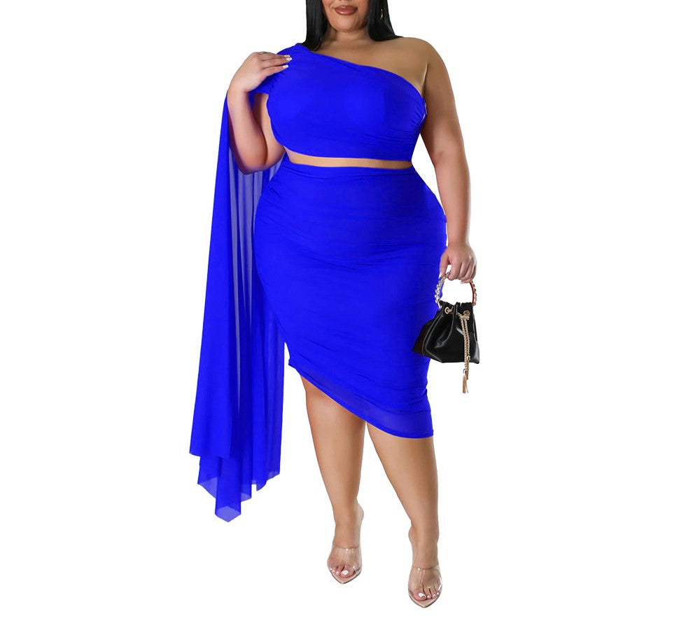 Women's High Elastic Oblique Collar Pleated Two-Piece Suit with Long Train Sleeves – New Arrival