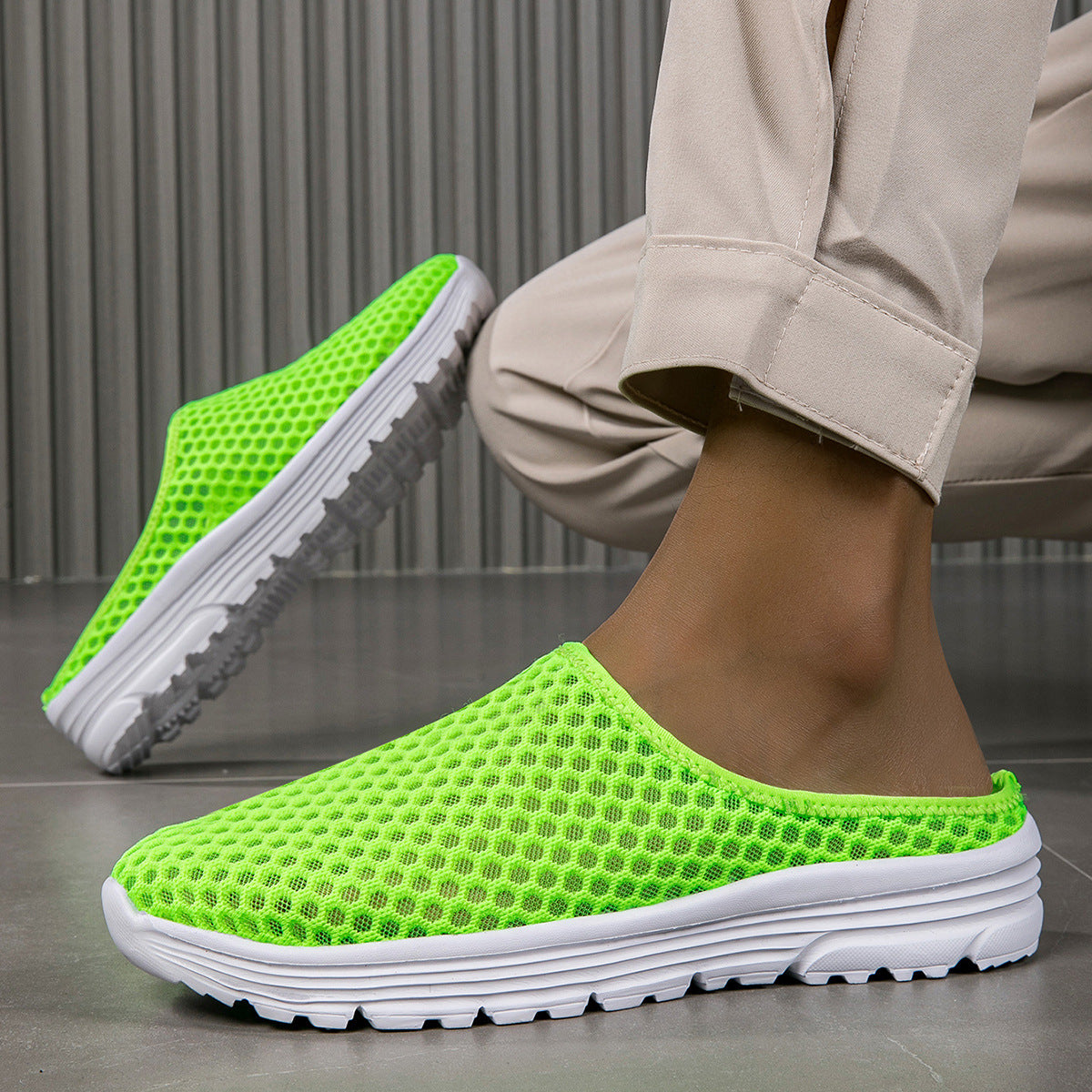 Slip-On Lazy Toe Half Slippers for Women - Lightweight Mesh Walking Sandals, Comfortable Outdoor Summer Sports Style, Large Size