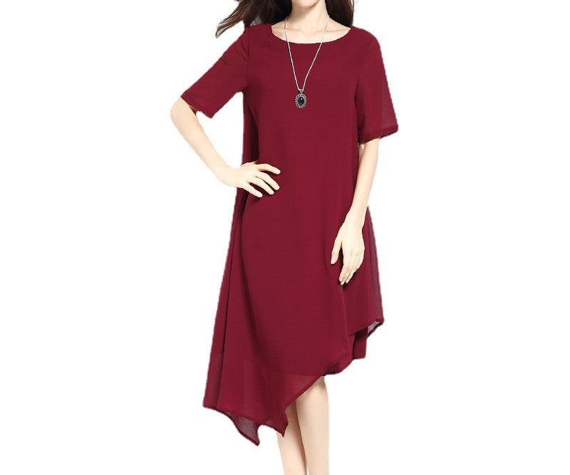 Loose-Fitting A-Line Dress for Women – New Fashion Irregular Hem Plus Size Dress, Elegant and Comfortable Casual Outfit for Midd
