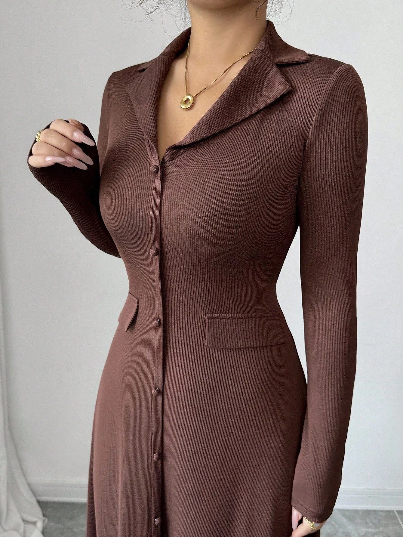 Women's Solid Color Lapel Button Front Slim Fit Shirt Dress for Office, Casual, and Everyday Wear