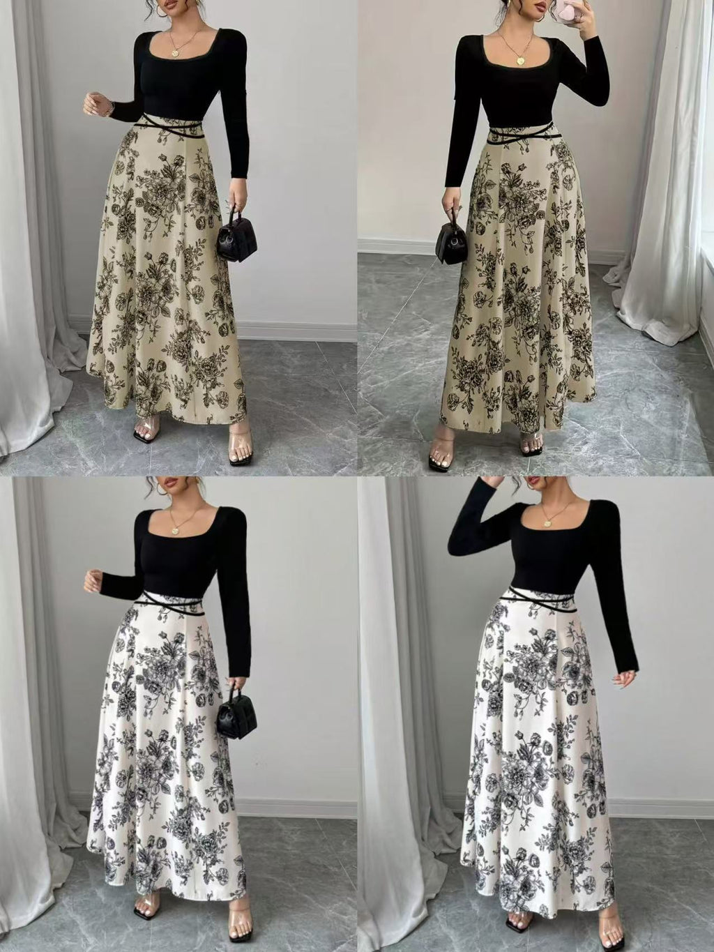 Women's Casual Elegant Floral Print Autumn Long Sleeve Maxi Dress