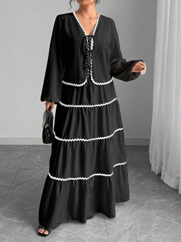 Women's Loose Pleated Cardigan and Skirt Two-Piece Set, Long Sleeve Open Front Top with Matching Flowy Skirt, Casual Everyday Ou