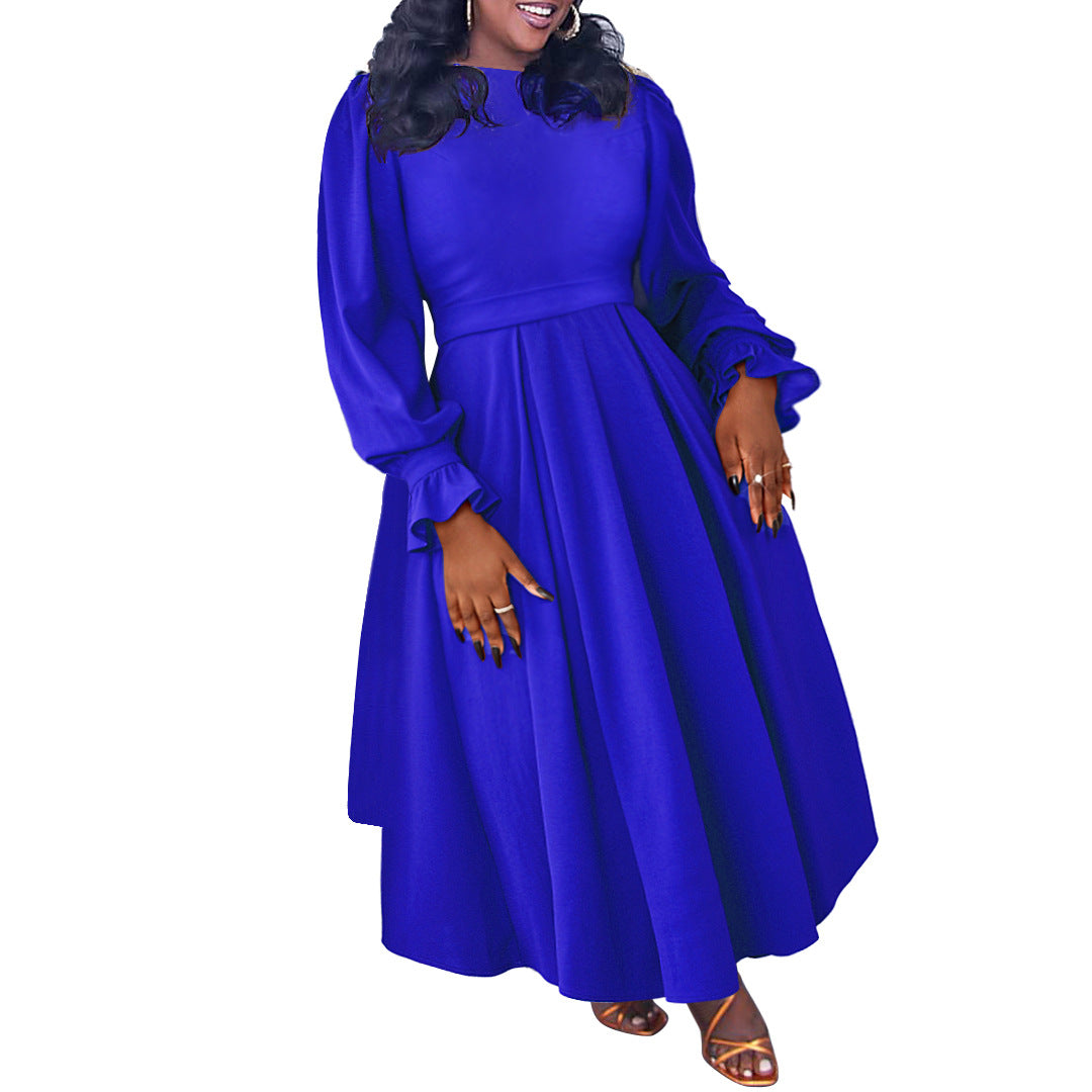Elegant Plus Size Autumn Winter Banquet Dress for Women – A-Line Big Skirt Formal Gown, Long Sleeve Evening Party Dress