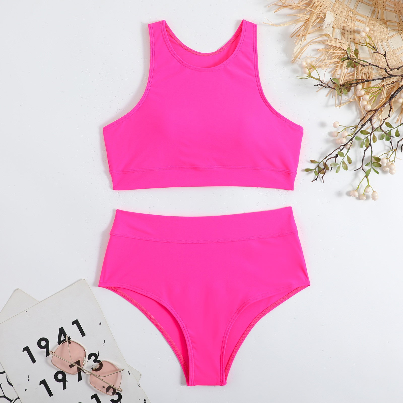 New Style Solid Color Vest-Style Bikini Swimsuit for Women