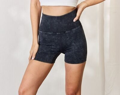 Women's Zenana Washed Wide Waistband High Waist Shorts