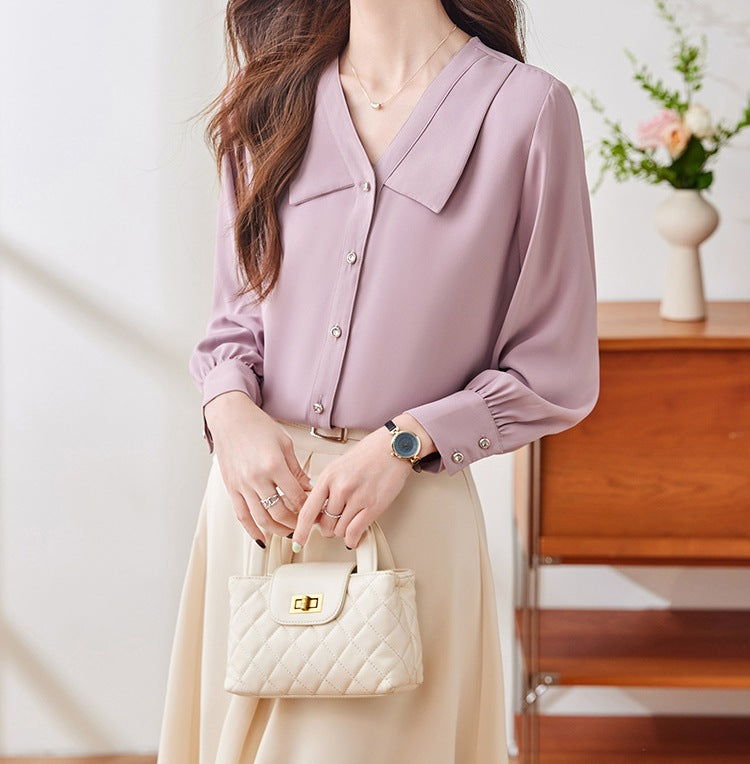 Women's Autumn Elegant Satin Commuter Shirt - Celebrity-Inspired Style